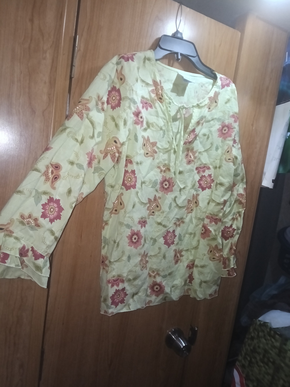 Light Green Floral Embroidered Long-Sleeve Tunic Top